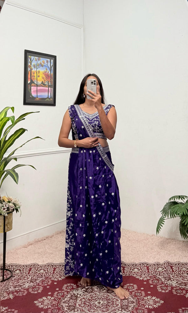 Function Wear Embroidery Work Navy Blue Color Palazzo Set