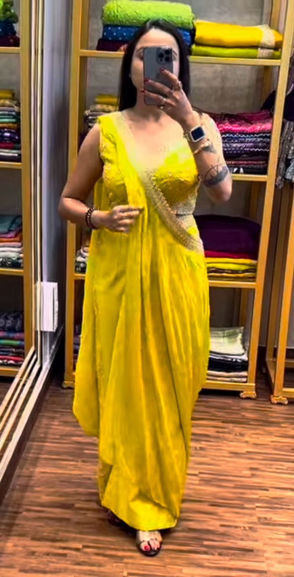 Function Wear Embroidery Work Yellow Color Palazzo Set