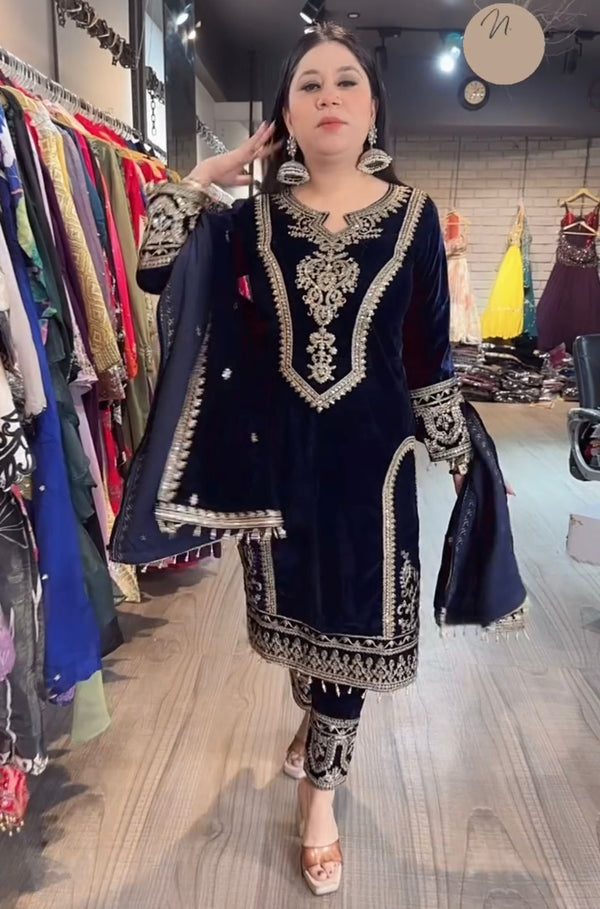 Delightful Sequence And Coding Dori Work Blue Color Sharara Suit