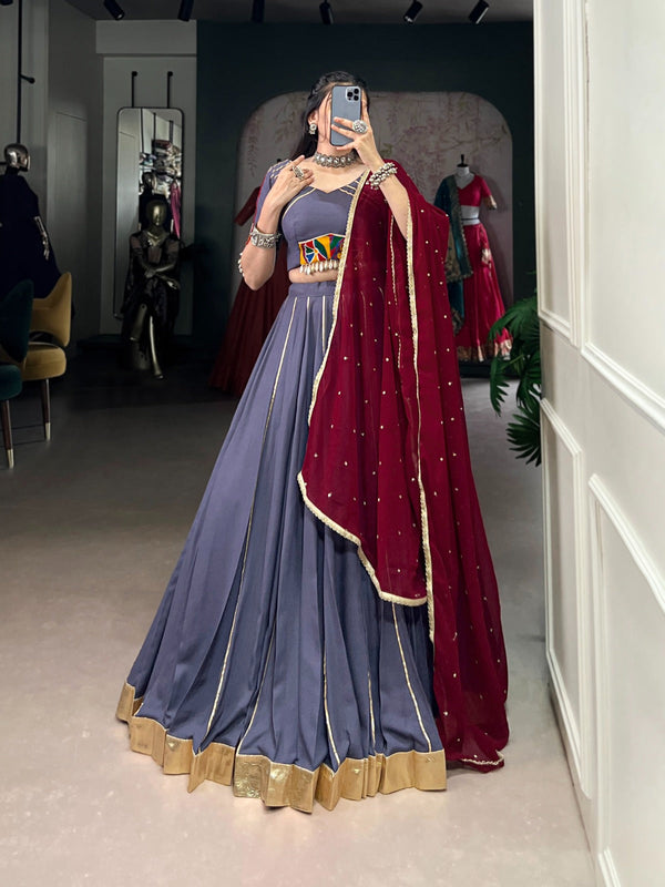 Gray Color Gotta Patti Touch Navratri Lehenga Choli Set
