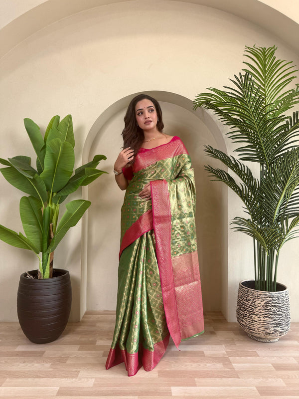Designer Silk Zari Weaving Green Color Saree