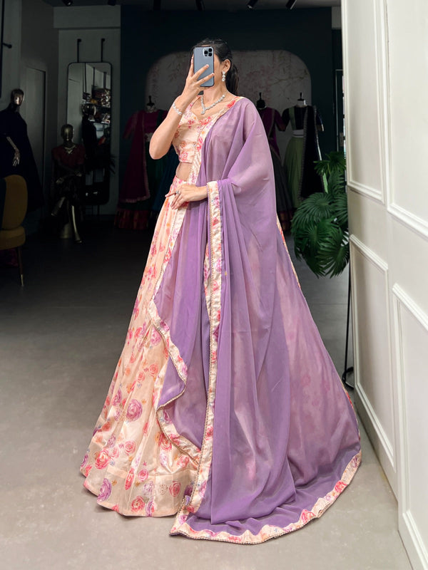 Fantastic Floral Printed Peach Color Gown