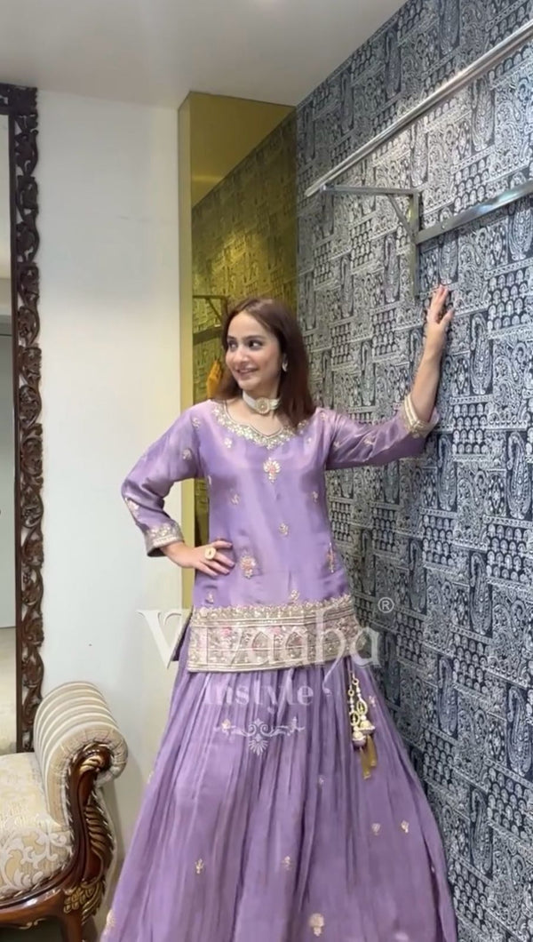 Wedding & Party Wear Sequence Work Lavender Color Top With Lehenga