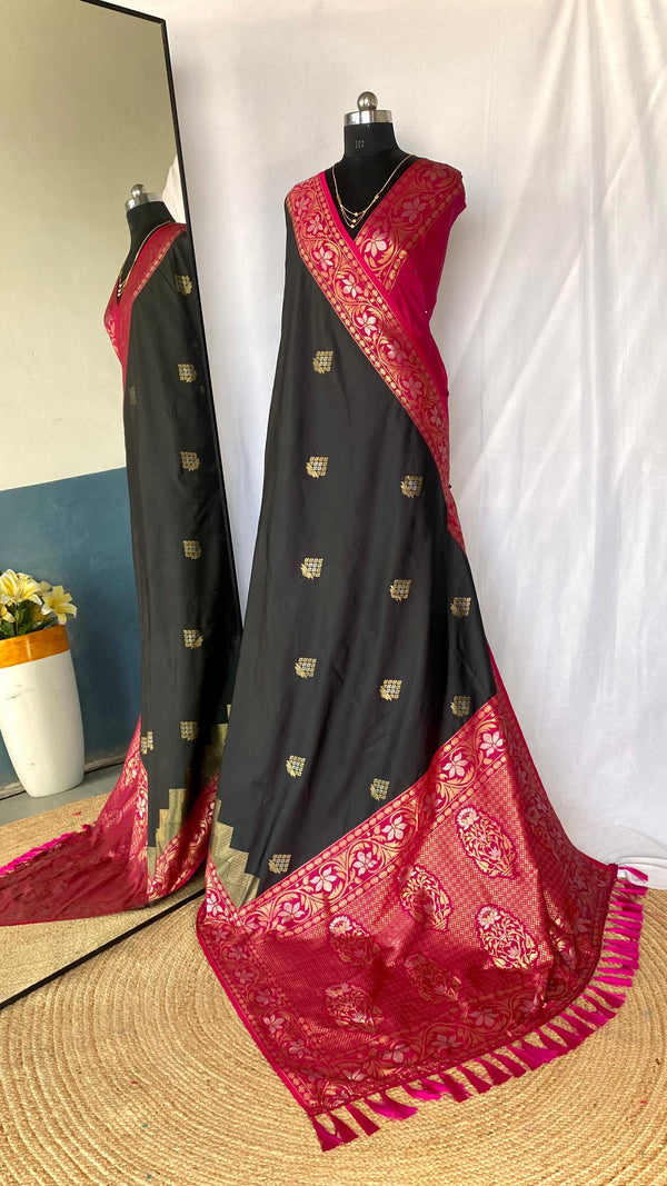 Shining Tone Silk Black Color Saree