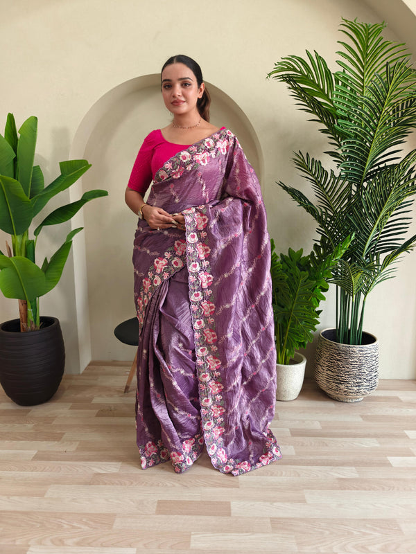 Delightful Crush Silk Purple Color Saree