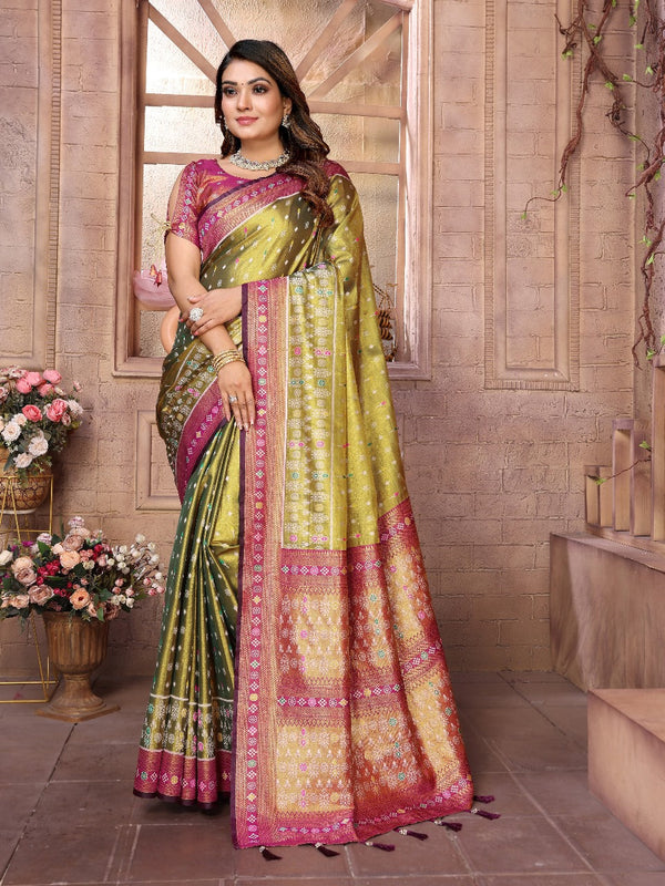 Adorable Banarasi Tissue Silk Mehndi Color Saree