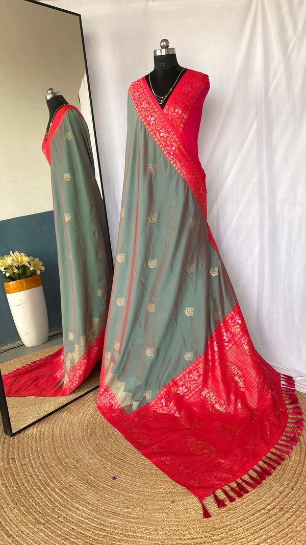 Shining Tone Silk Grey Color Saree
