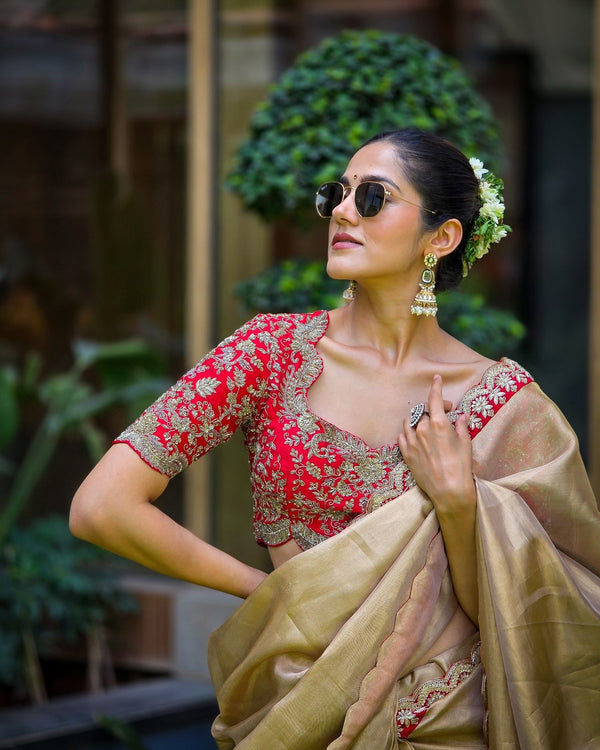 Function Wear Mustard Color Gold Soft Saree