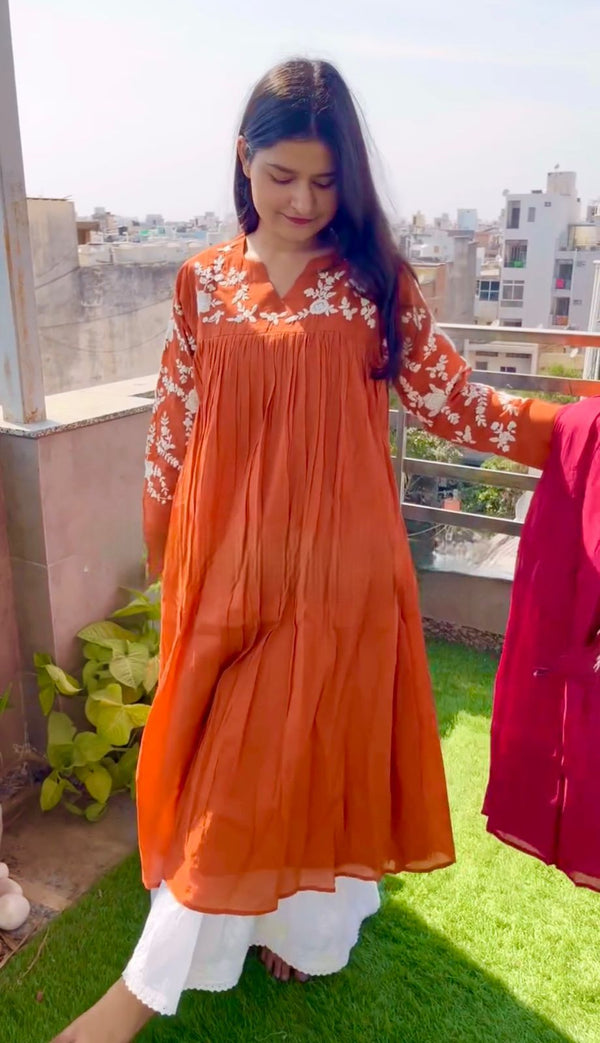 Stylish Pink Cotton Embroidery Work Palazzo Suit