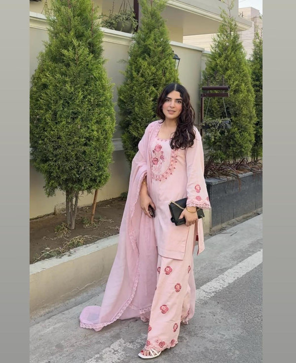Trendy Light Pink Fully Stitched Palazzo Suit