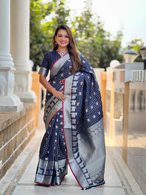Fashionable Soft Silk Navy Blue Color Saree