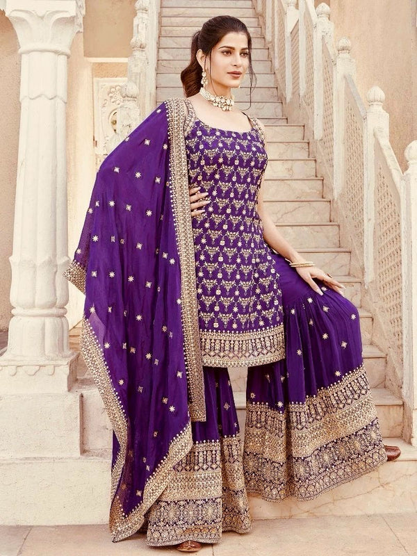 Purple Color Georgette Festive Special Sharara Suit