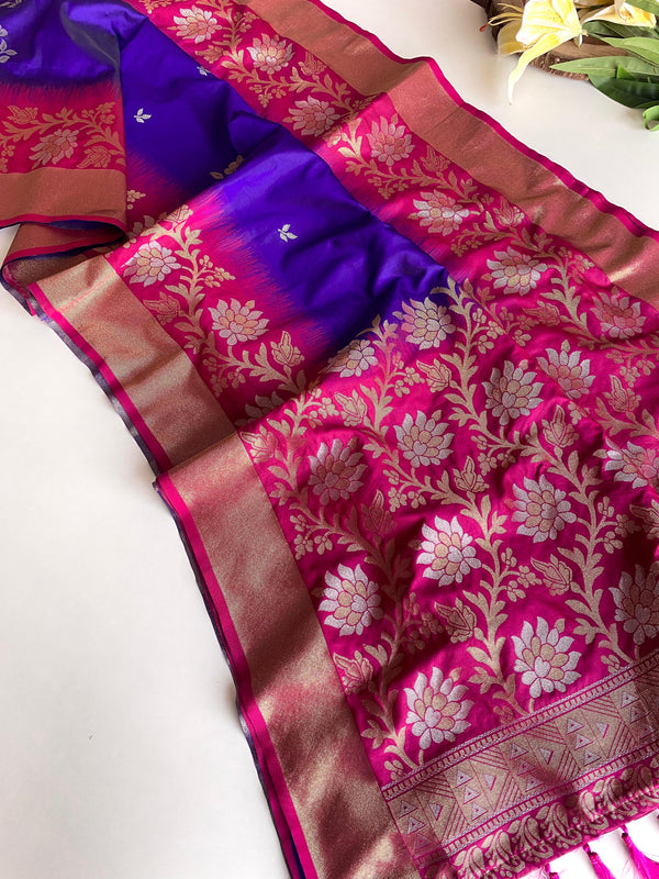 Fantastic Tone Silk Blue & Pink Color Saree