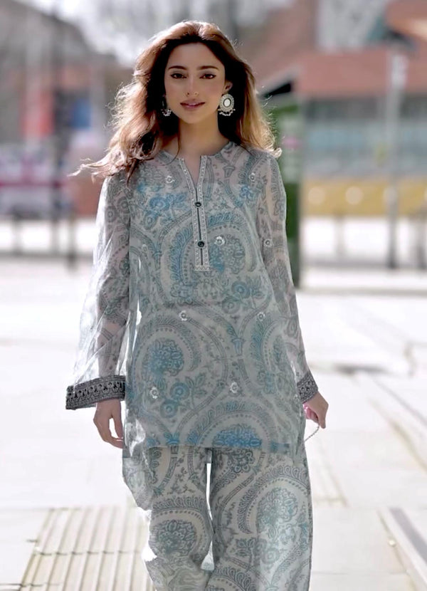 Sky Blue Color Printed Lovely Palazzo Suit