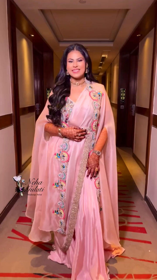 Unique Georgette Pink Color Palazzo Suit With Koti