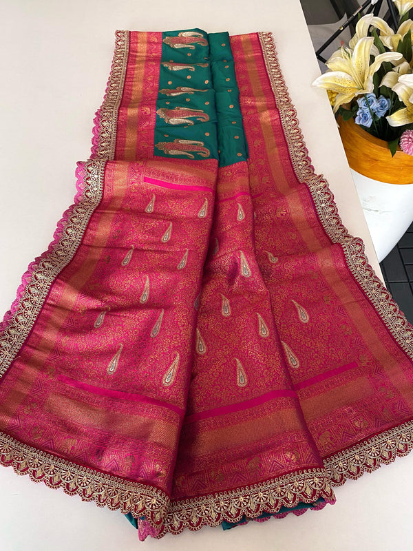 Peaceful Paithani Silk Teal Blue Color Saree