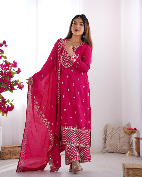 Preferable Chinon Silk Pink Color Salwar Suit
