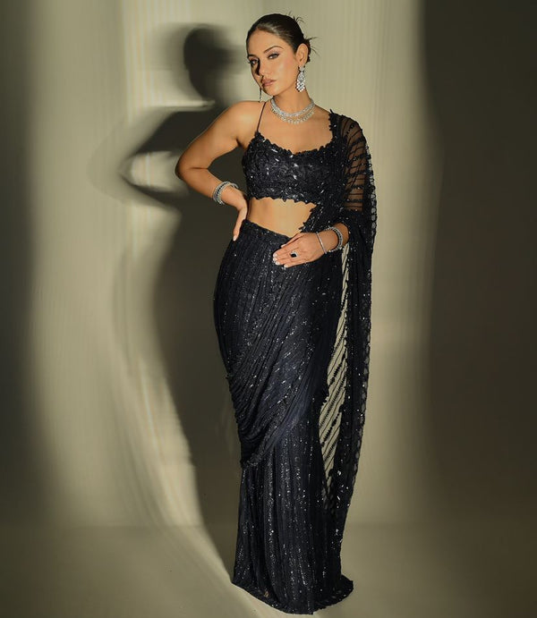 Adorable Mono Net Black Color Party Wear Saree