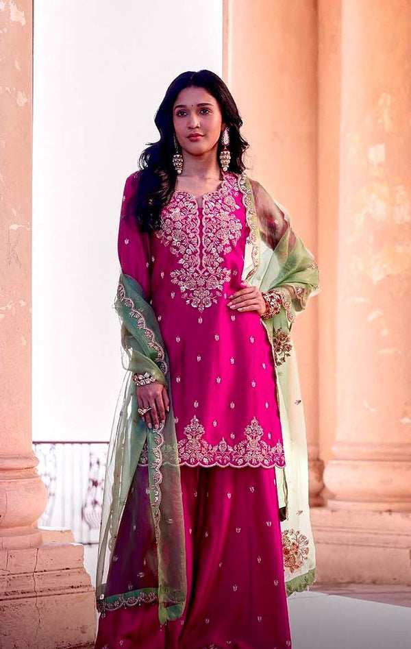 Exclusive Pink Silk With Sequence Work Palazzo Suit