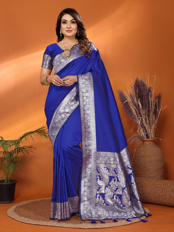 Stunning Banarasi Silk Blue Color Saree