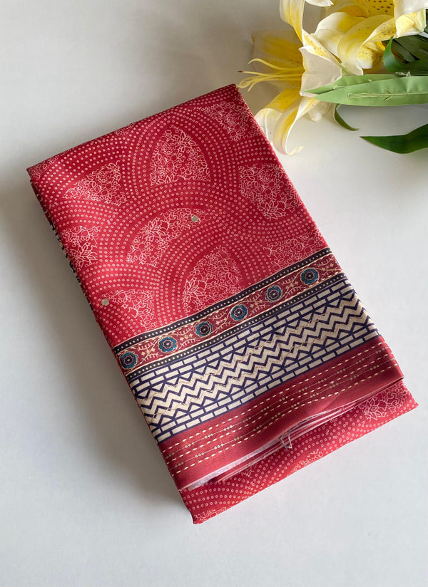 Elegant Bandhani Prints Red Color Saree