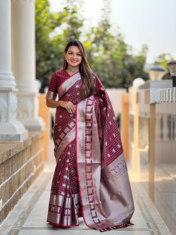 Fashionable Soft Silk Maroon Color Saree