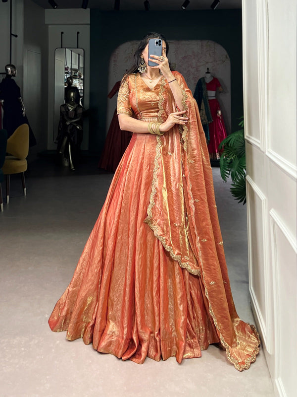 Shining Sequence Work Orange Color Lehenga Choli