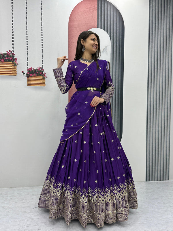 Beautiful Work Purple Color Fully Stitched Lehenga Choli