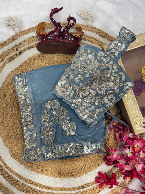 Gorgeous Grey Silk Cording Work Saree