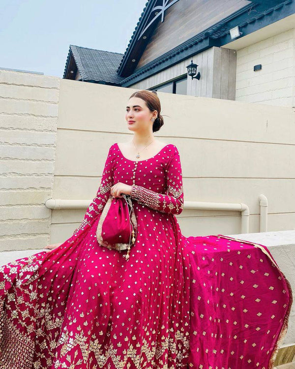Charming Georgette Red Color Gown With Dupatta