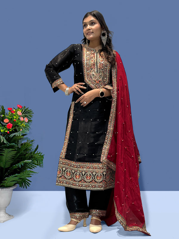 Graceful Frendy Silk Black Color Salwar Suit