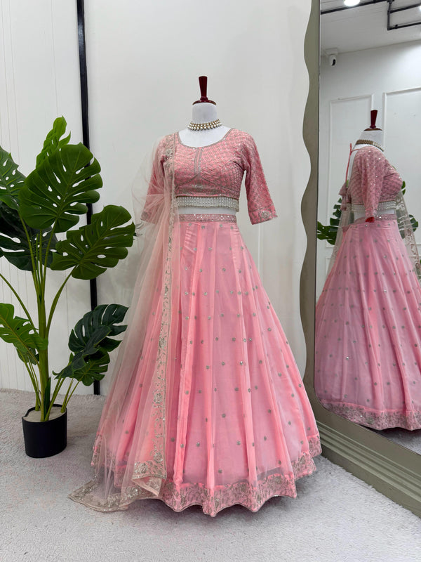 Wedding Wear Sequence Work Pink Color Lehenga Choli