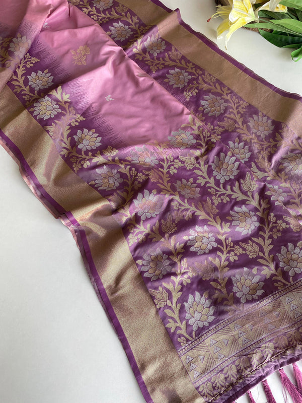 Fantastic Tone Silk Light Pink & Lavender Color Saree