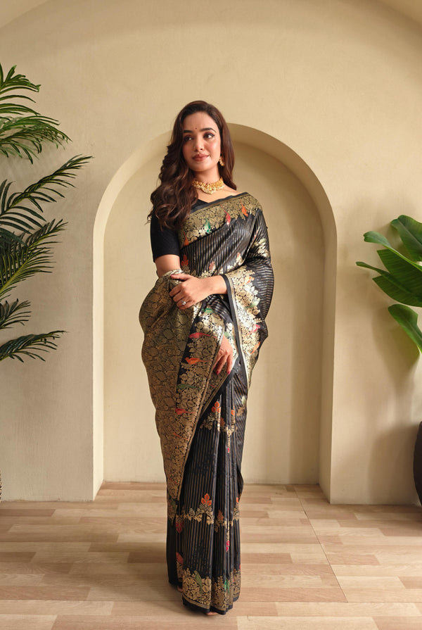 Traditional Wear Black Color Silk Saree