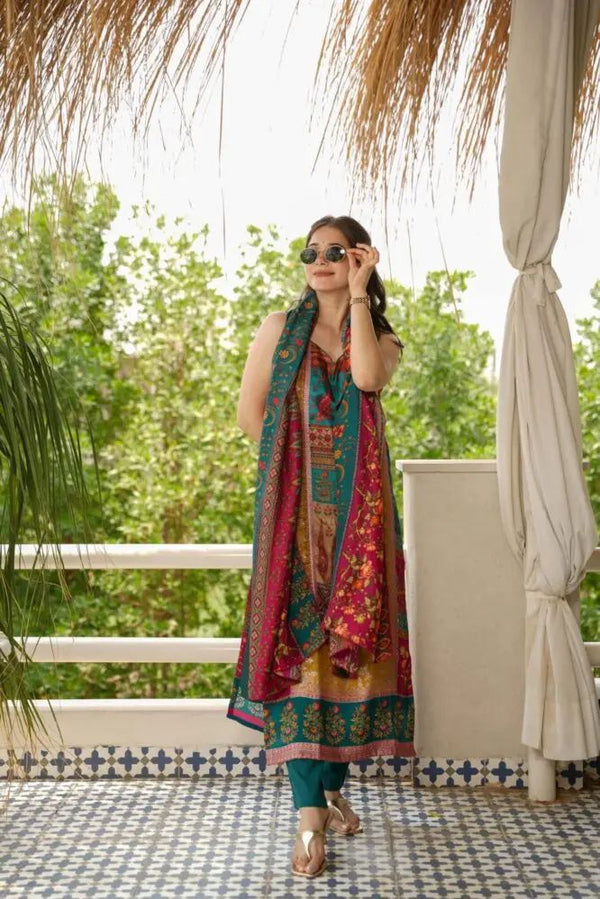 Glimmering  Multi Color Printed Top With Dupatta Set