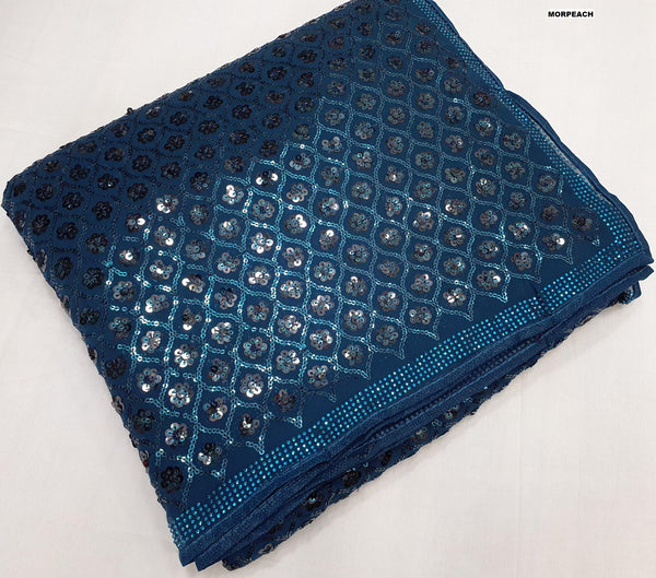 Ravishing Georgette Sequins Work Teal Blue Color Saree