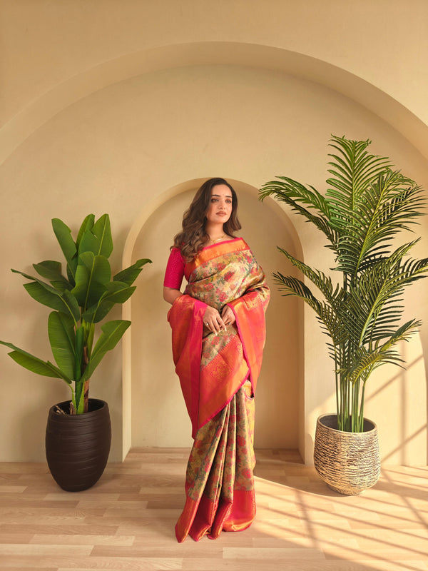 Demanding Kanchipuram Orange Color Saree