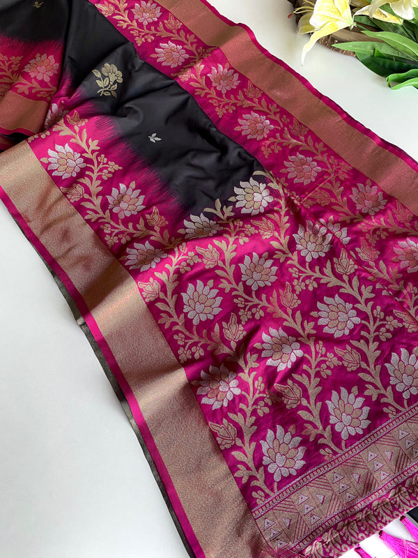 Fantastic Tone Silk Black & Purple Color Saree