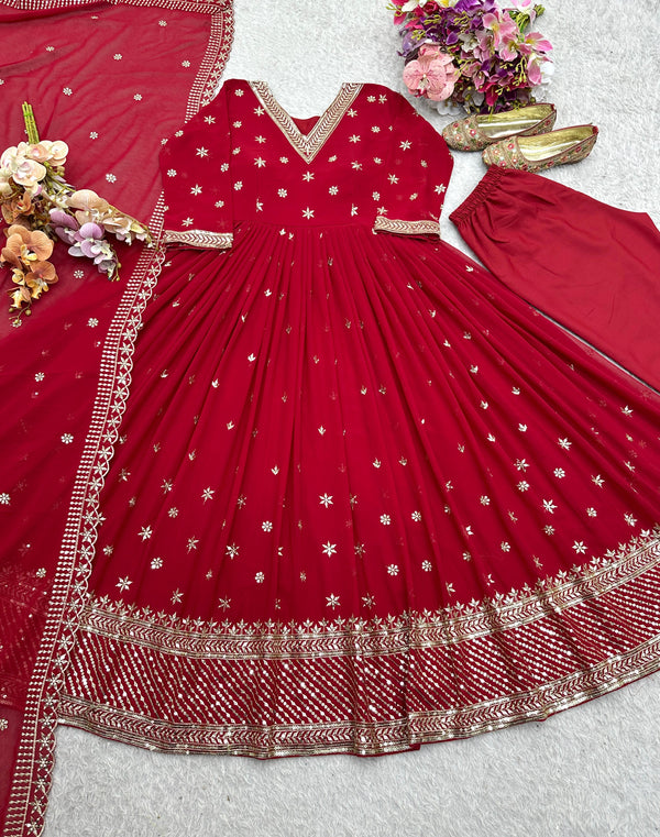 Red Color Georgette Sequence Work Designer Gown