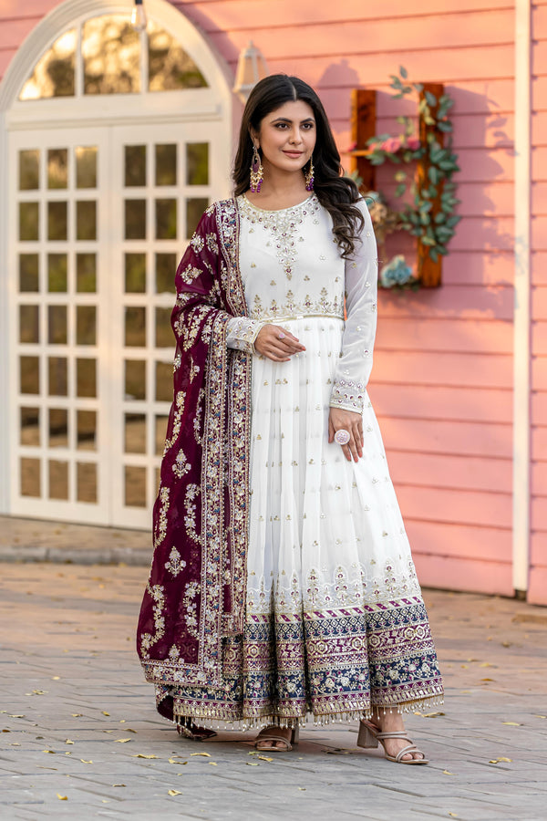 Glorious Georgette White Color Gown With Wine dupatta