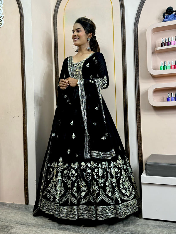 Exotic Georgette Sequence Work Black Color Gown