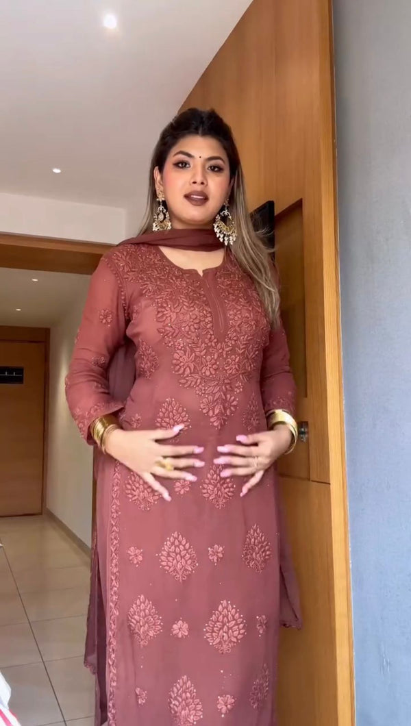 Gorgeous Pink Color Embroidered Georgette Palazzo Suit