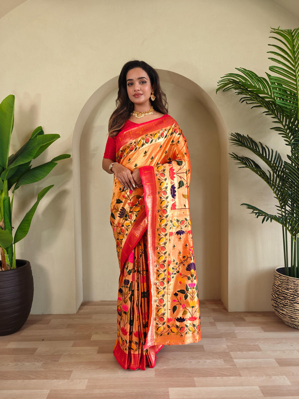 Wonderful Paithani Silk Orange Color Saree