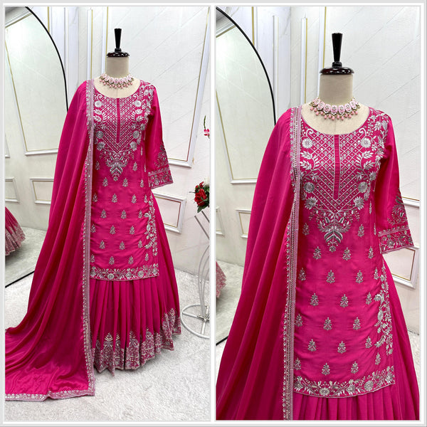 Amazing Embroidery Work Pink Color Top With Lehenga Choli