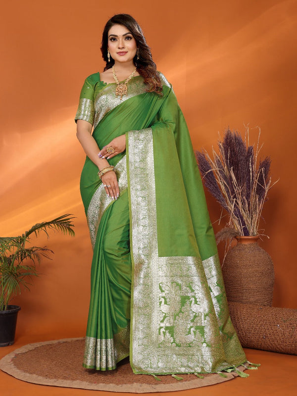 Stunning Banarasi Silk Perrot Color Saree