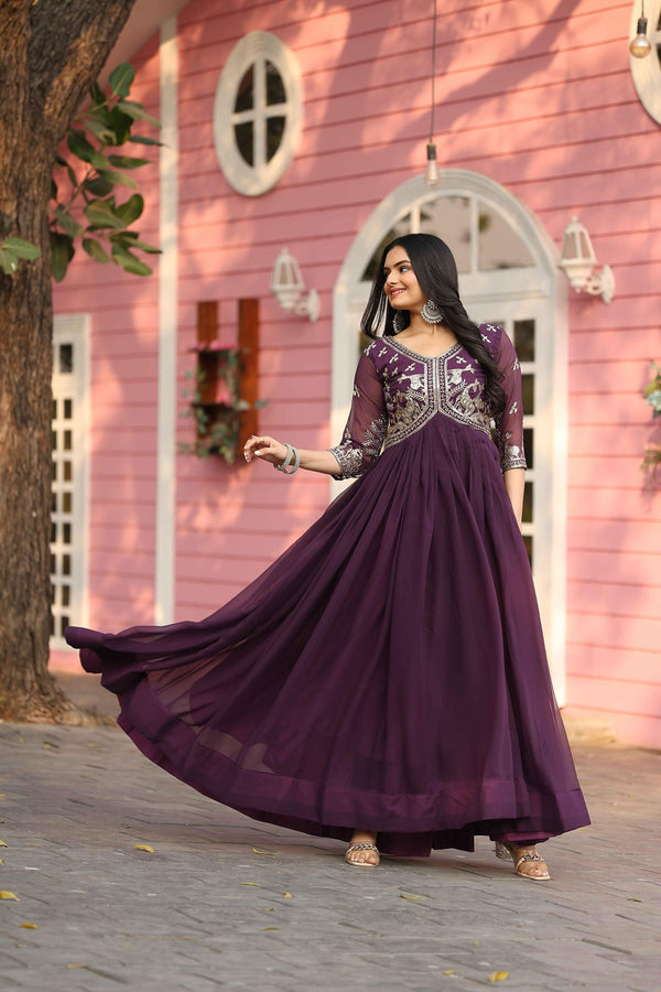 Awesome Heavy Sequence Work Purple Color Gown