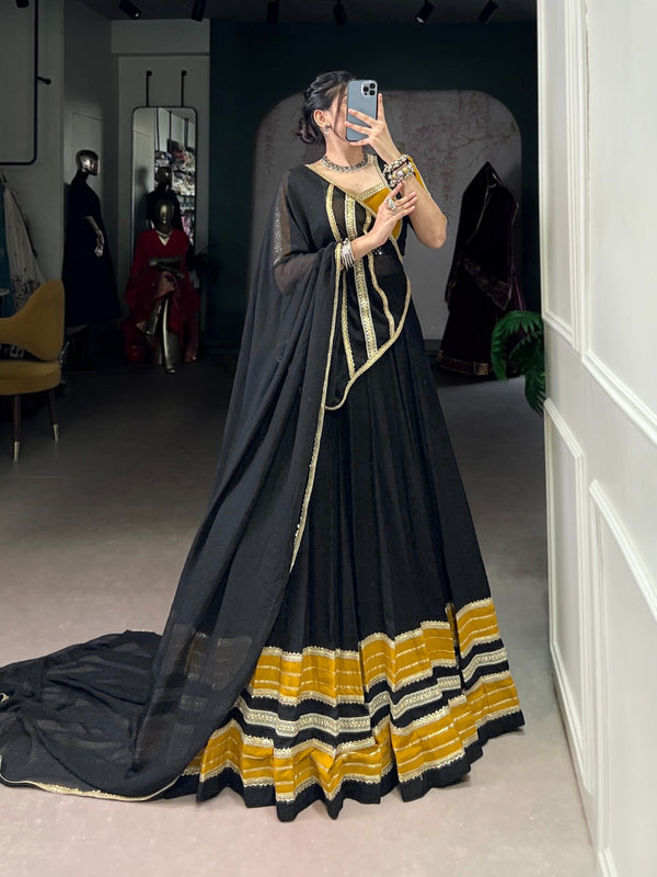 Stylish Black Rayon Sequins Work Lehenga Choli