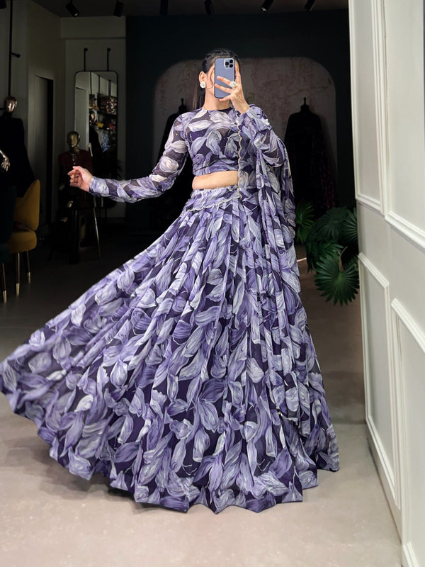 Delightful Tabby Silk Navy Blue Color Lehenga Choli