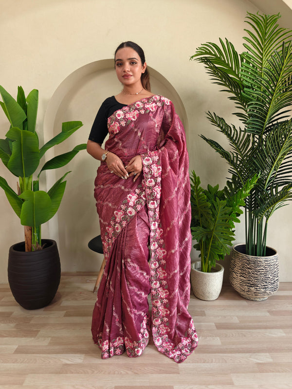 Delightful Crush Silk Pink Color Saree