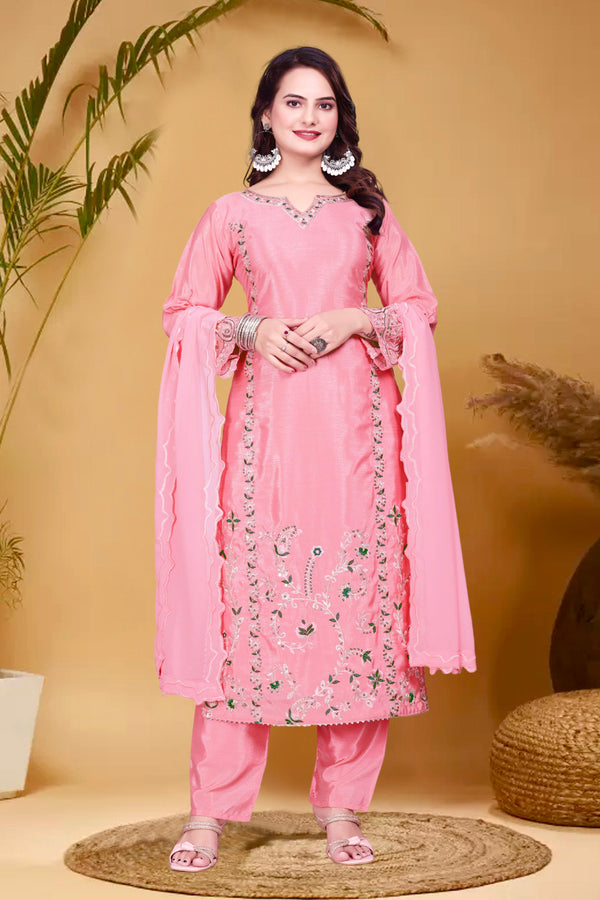 Presenting Thread And Sequence Work Pink Color Salwar Suit